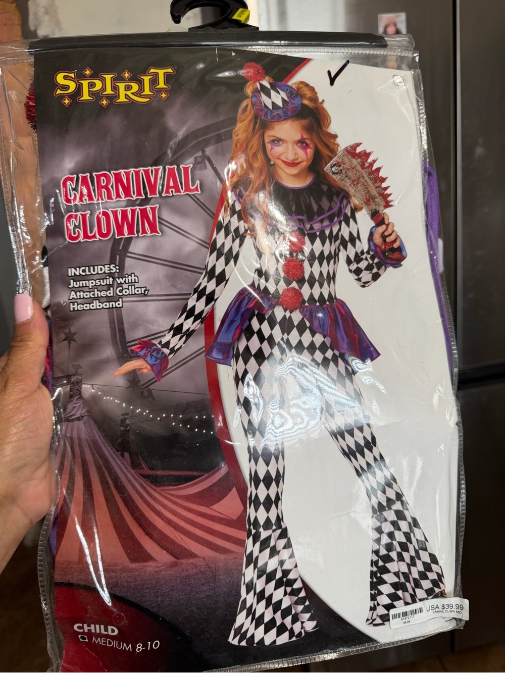 Spirit Carnival Clown Kids Costume - Black, White & Purple